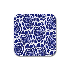 Blue And White Flower Background Rubber Square Coaster (4 Pack)  by Nexatart