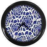 Blue And White Flower Background Wall Clocks (Black) Front