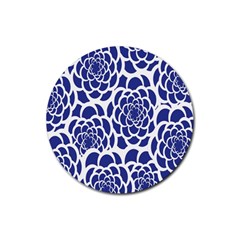 Blue And White Flower Background Rubber Coaster (round)  by Nexatart