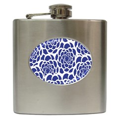 Blue And White Flower Background Hip Flask (6 Oz) by Nexatart