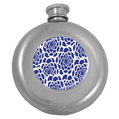 Blue And White Flower Background Round Hip Flask (5 Oz) by Nexatart