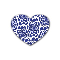 Blue And White Flower Background Rubber Coaster (heart)  by Nexatart