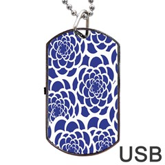 Blue And White Flower Background Dog Tag Usb Flash (one Side) by Nexatart