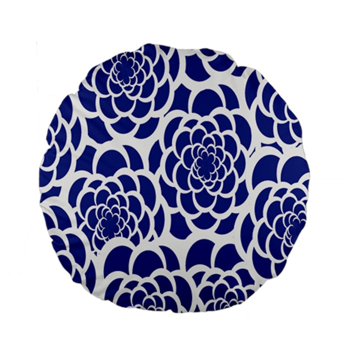 Blue And White Flower Background Standard 15  Premium Round Cushions