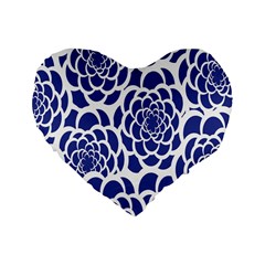 Blue And White Flower Background Standard 16  Premium Heart Shape Cushions by Nexatart