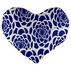 Blue And White Flower Background Large 19  Premium Heart Shape Cushions by Nexatart