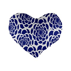 Blue And White Flower Background Standard 16  Premium Flano Heart Shape Cushions by Nexatart