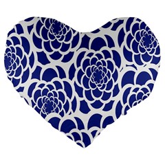 Blue And White Flower Background Large 19  Premium Flano Heart Shape Cushions by Nexatart