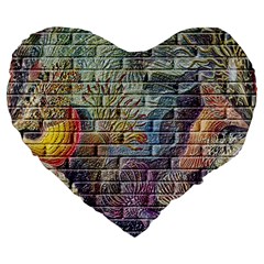 Brick Of Walls With Color Patterns Large 19  Premium Flano Heart Shape Cushions by Nexatart