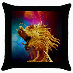 Broncefigur Golden Dragon Throw Pillow Case (black) by Nexatart