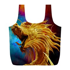 Broncefigur Golden Dragon Full Print Recycle Bags (l)  by Nexatart