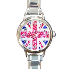 British Flag Abstract Round Italian Charm Watch by Nexatart