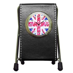 British Flag Abstract Pen Holder Desk Clocks by Nexatart