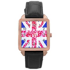 British Flag Abstract Rose Gold Leather Watch  by Nexatart