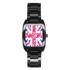 British Flag Abstract Stainless Steel Barrel Watch by Nexatart