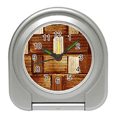 Brown Wall Tile Design Texture Pattern Travel Alarm Clocks by Nexatart