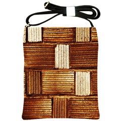 Brown Wall Tile Design Texture Pattern Shoulder Sling Bags by Nexatart