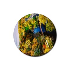 Bridge River Forest Trees Autumn Rubber Round Coaster (4 Pack)  by Nexatart