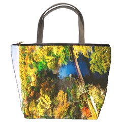 Bridge River Forest Trees Autumn Bucket Bags by Nexatart