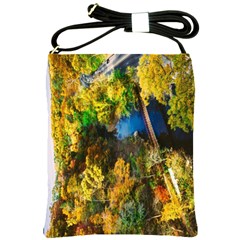 Bridge River Forest Trees Autumn Shoulder Sling Bags by Nexatart