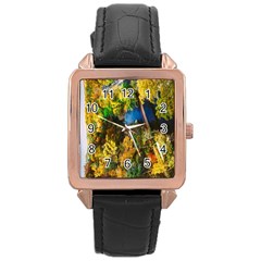 Bridge River Forest Trees Autumn Rose Gold Leather Watch  by Nexatart