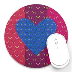 Butterfly Heart Pattern Round Mousepads by Nexatart