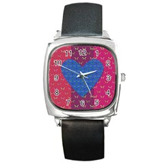 Butterfly Heart Pattern Square Metal Watch by Nexatart