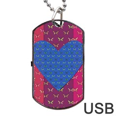 Butterfly Heart Pattern Dog Tag Usb Flash (one Side) by Nexatart