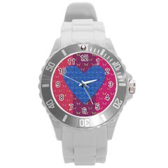 Butterfly Heart Pattern Round Plastic Sport Watch (l) by Nexatart