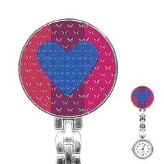 Butterfly Heart Pattern Stainless Steel Nurses Watch by Nexatart