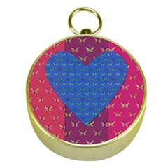 Butterfly Heart Pattern Gold Compasses by Nexatart