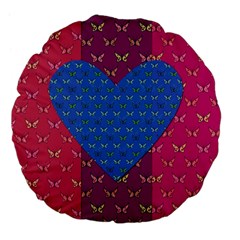 Butterfly Heart Pattern Large 18  Premium Flano Round Cushions by Nexatart