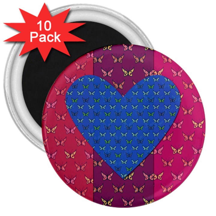 Butterfly Heart Pattern 3  Magnets (10 pack) 