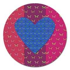 Butterfly Heart Pattern Magnet 5  (round) by Nexatart