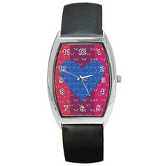 Butterfly Heart Pattern Barrel Style Metal Watch by Nexatart