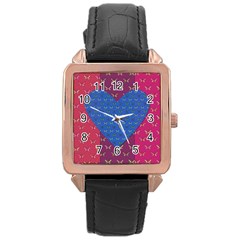 Butterfly Heart Pattern Rose Gold Leather Watch  by Nexatart