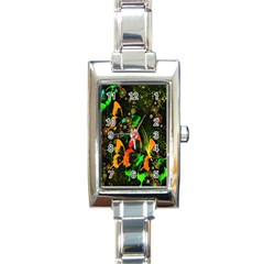 Butterfly Abstract Flowers Rectangle Italian Charm Watch by Nexatart