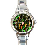 Butterfly Abstract Flowers Round Italian Charm Watch Front