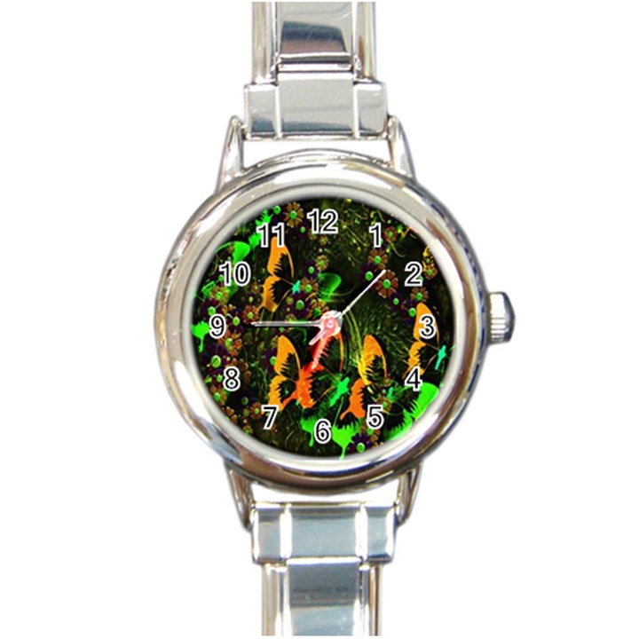 Butterfly Abstract Flowers Round Italian Charm Watch