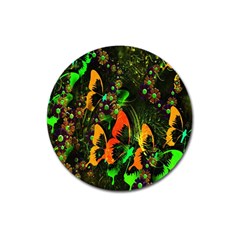 Butterfly Abstract Flowers Magnet 3  (round) by Nexatart