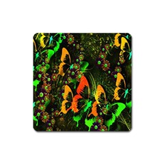 Butterfly Abstract Flowers Square Magnet by Nexatart