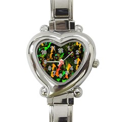 Butterfly Abstract Flowers Heart Italian Charm Watch by Nexatart