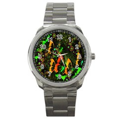 Butterfly Abstract Flowers Sport Metal Watch by Nexatart