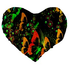 Butterfly Abstract Flowers Large 19  Premium Flano Heart Shape Cushions by Nexatart