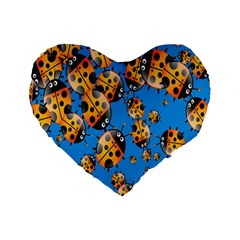 Cartoon Ladybug Standard 16  Premium Flano Heart Shape Cushions