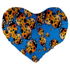 Cartoon Ladybug Large 19  Premium Flano Heart Shape Cushions