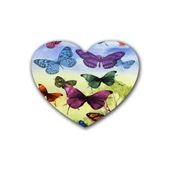 Butterfly Painting Art Graphic Rubber Coaster (heart)  by Nexatart