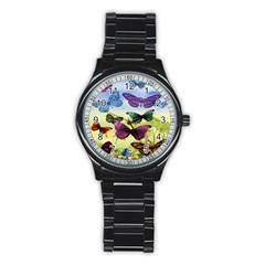 Butterfly Painting Art Graphic Stainless Steel Round Watch by Nexatart