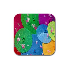 Chinese Umbrellas Screens Colorful Rubber Square Coaster (4 Pack)  by Nexatart