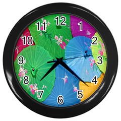 Chinese Umbrellas Screens Colorful Wall Clocks (black) by Nexatart